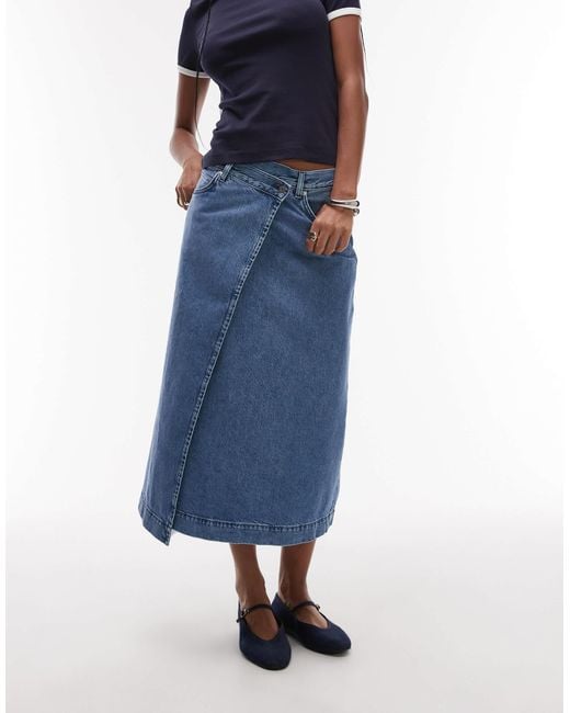 ARKET Blue Denim Midi Wrap Skirt
