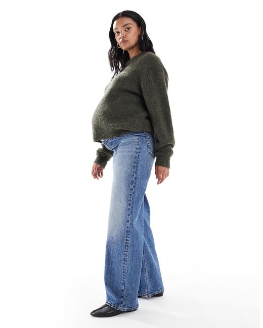 ASOS Blue Asos Design Maternity Wide Leg Dad Jeans
