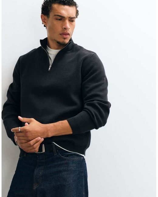 ASOS Ruimvallende Compacte Gebreide Halfzip in het Blue voor heren