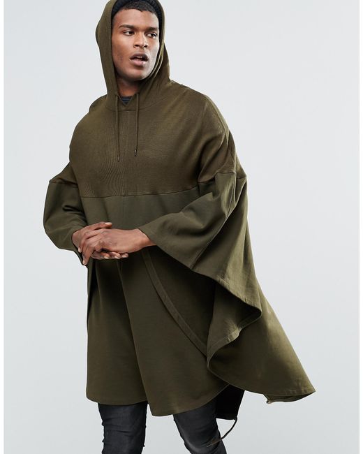 ASOS Hooded Poncho In Khaki - Green for Men | Lyst