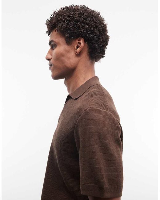 ASOS Brown Relaxed Knitted Airtex Notch Neck for men