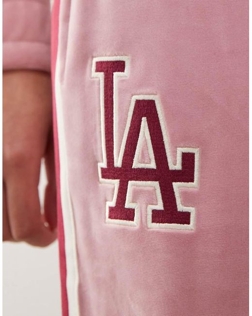 KTZ Pink La Dodgers Side Stripe Velour Wide Leg jogger Co-ord