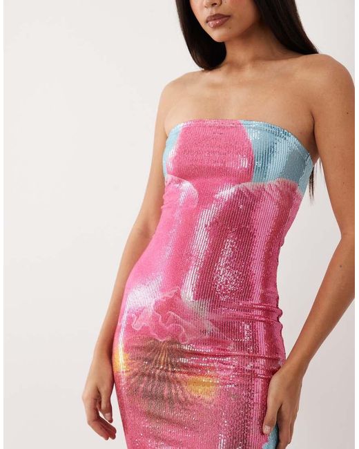 Kaiia Pink Exclusive Sequin Bandeau Mini Dress
