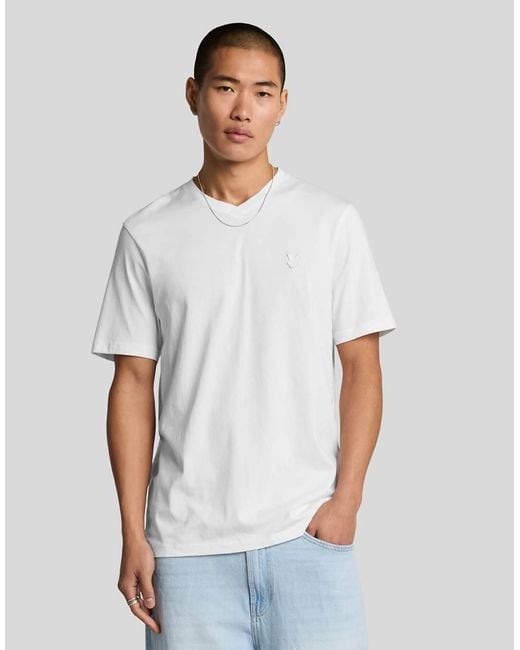 Lyle & Scott White Ss T-Shirts Superfine V Neck T-Shirt for men