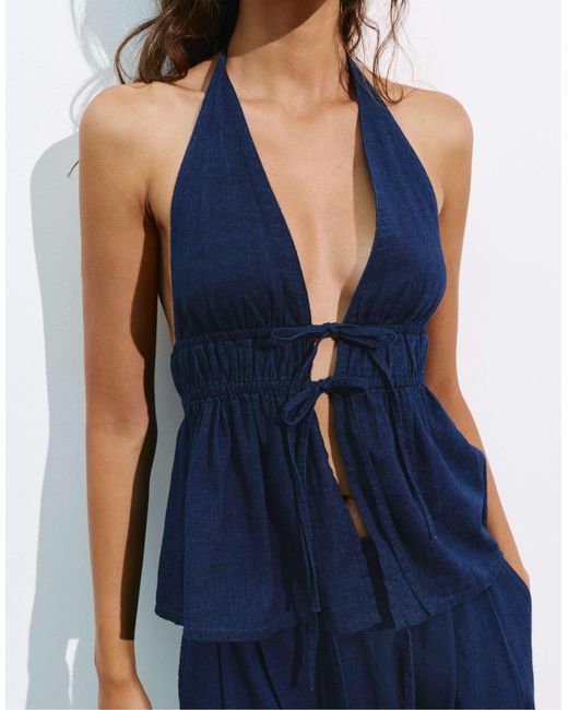 Pull&Bear Blue Haltertop mit elastischem bund