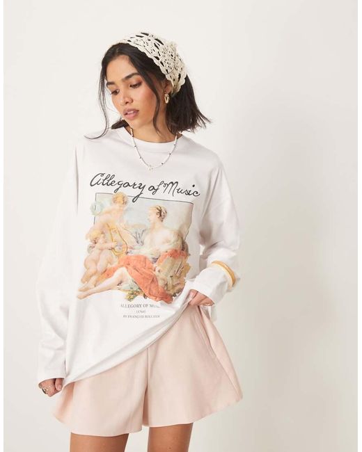 ASOS Natural Heavyweight Long Sleeve Skater Top With National Gallery Licence Graphic
