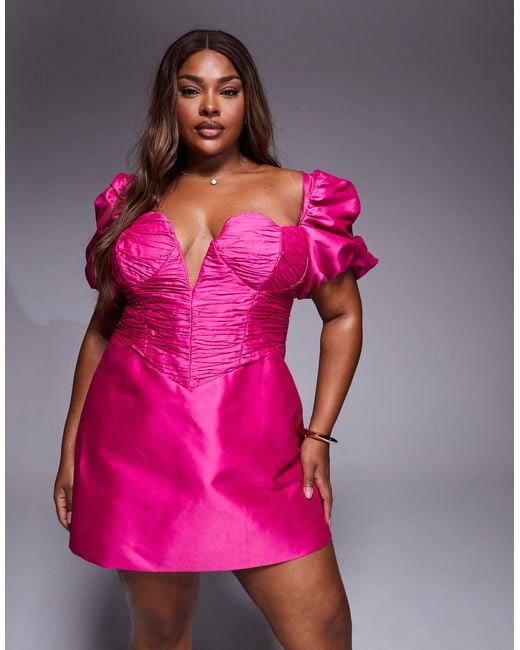 ASOS Women's Pink Curve Structured Satin Sweetheart Mini Dress