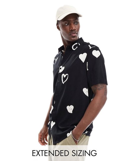 Camisa Negra Con Estampado De Corazones Blancos De ASOS de hombre de color Negro Lyst