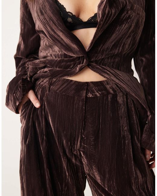 ASOS Brown Asos Design Curve Tailored Velvet High Waist Straight Leg Trousers Co-Ord