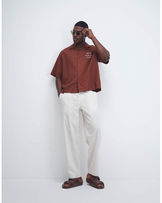 Jack & Jones White Loose Linen Mix Drawstring Trousers for men
