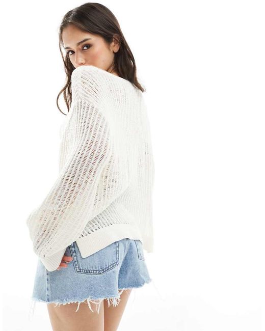 Monki Open Gebreide Trui Met Gestrikte Zijkanten in het White