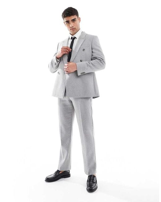 ASOS Gray Wool Blend Double Breasted Regular Suit Jacket for men