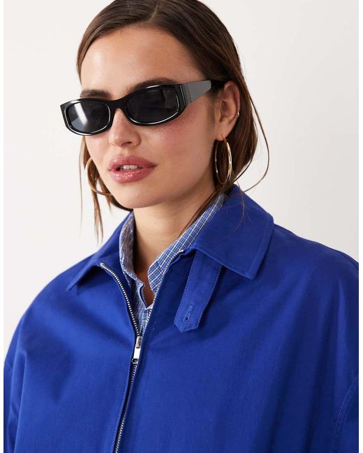 Mango Blue Starring Hailey Bieber Funnel Neck Zip Bomber Jacket
