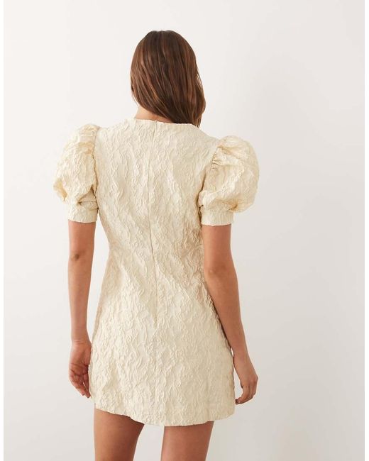 Sister Jane Natural Anemone Exclusive Jacquard Round Neck Puff Sleeve Mini Dress