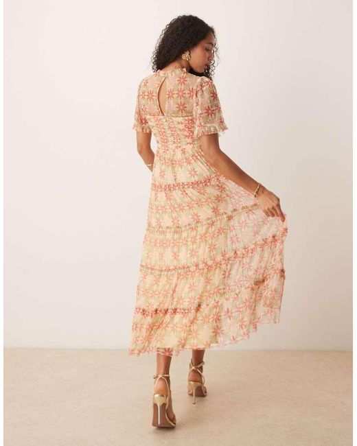 ANAYA Natural Floral Print Gathered Midaxi Dress