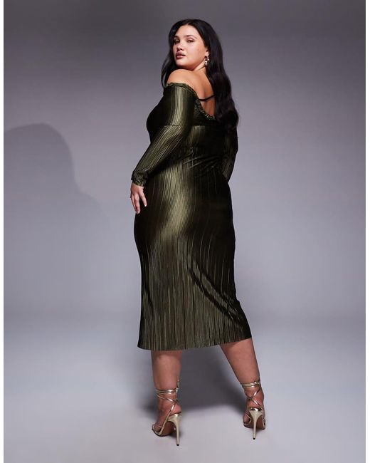 ASOS Brown Asos Design Curve Plait Neckline Plisse Maxi Dress