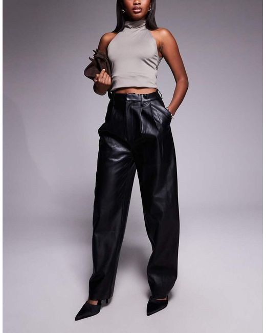 Bardot Black Leather Look High Waisted Tapered Leg Trousers
