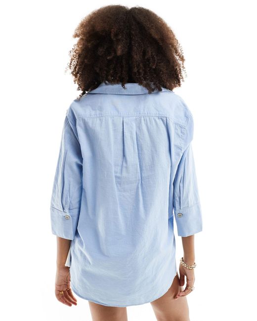 Camicia a maniche lunghe effetto lino di New Look in Blue