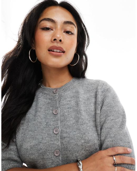 ASOS Gray Knitted Half Sleeve Fluffy Cardigan