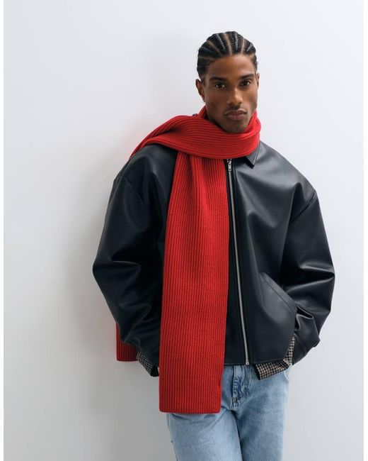 ASOS Red Knitted Rib Scarf for men