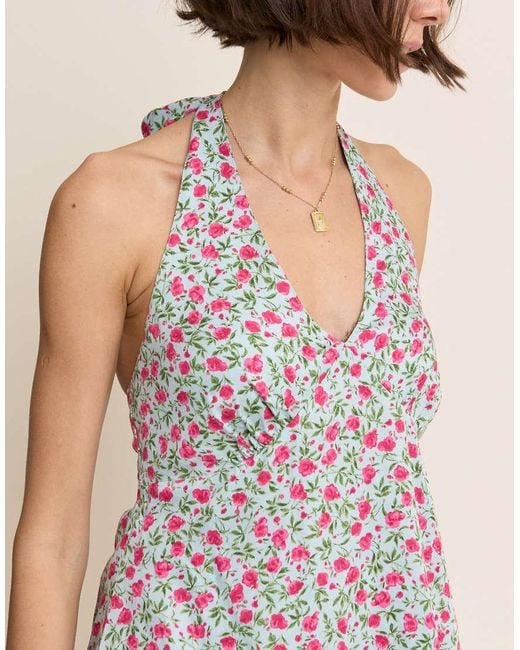 Nobody's Child Natural Floral Halter Neck Lynette Mini Dress