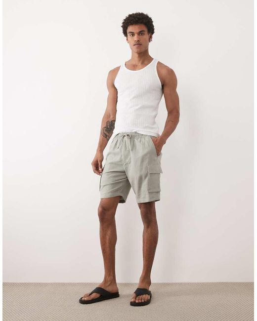 Threadbare Gray Pull On Shorts With Cargo Pockets for men