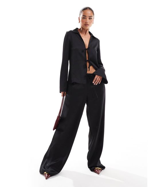 Stradivarius Black Satin Pull On Trouser Co-ord