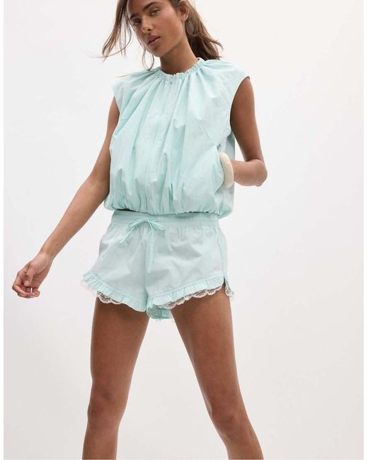 Stradivarius Blue Ruffled Shorts