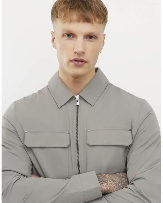 River Island Gray Muscle Fit Shacket for men