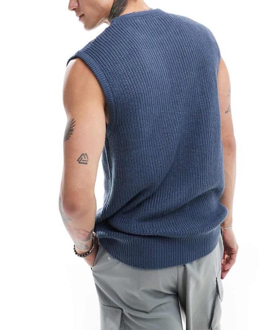 Brave Soul Blue Knitted Crew Neck Vest for men