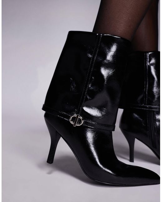 ASOS Black Ella Wide Heeled Ankle Boots With Buckle Detail