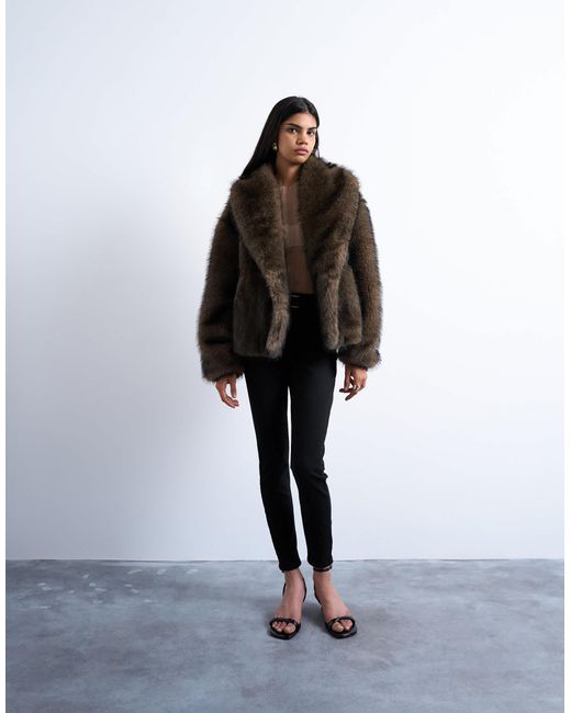 TOPSHOP Black Faux Fur Boxy Shawl Coat