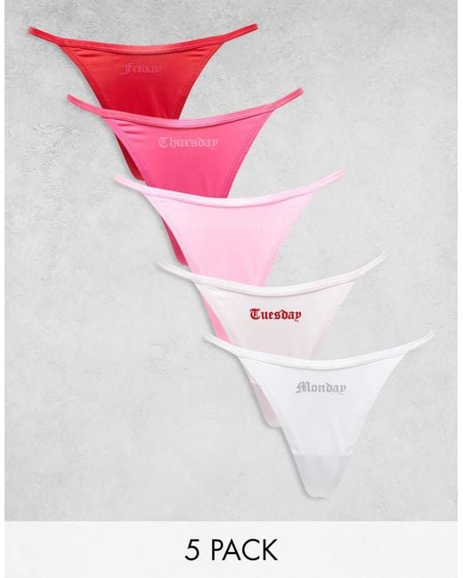 Juicy Couture Pink Mon-Fri Microfibre Gothic Thong 5-Pack