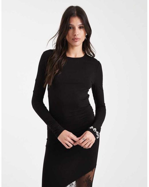 Noisy May Black Long Sleeve Maxi Dress With Lace Fishtail