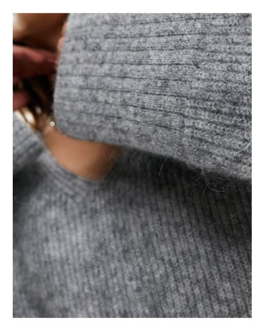 & Other Stories Gray Premium Knit Wool Blend Relaxed Jumper With V Neck