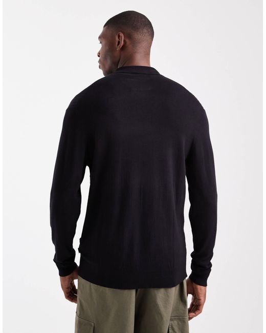 Jack & Jones Black Ribbed Polo for men