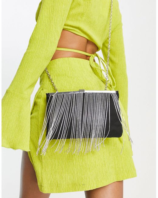 River Island Synthetic Cross Body Bag With Diamante Fringing in Black