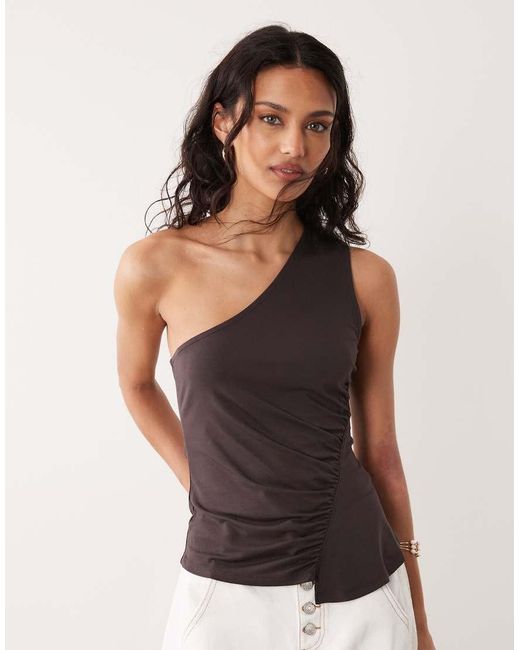 ASOS Black One Shoulder With Ruching Top