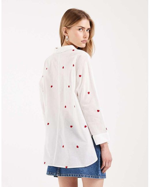 ONLY Natural Boxy Shirt With Heart Embroidery