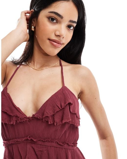 Bershka Red Frill Detail Occasion Maxi Dress