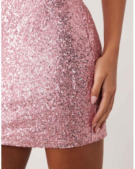 ASOS Pink Sequin Scooped Plunge Sequin Mini Dress