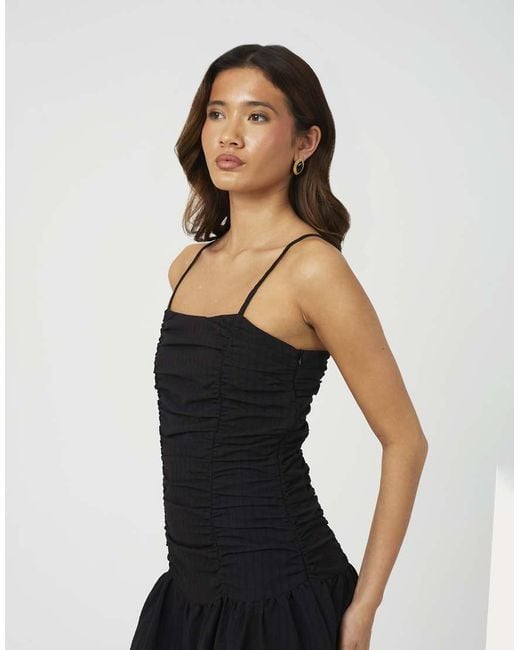 Brave Soul Black Strappy A-Line Maxi Dress With Gathered Bodice