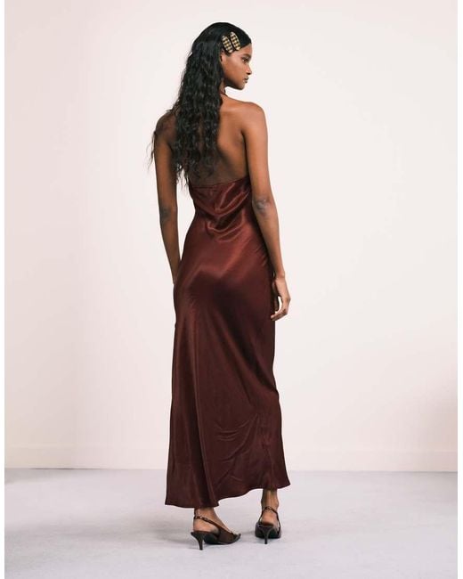 ASOS Brown Satin Halter Bias Maxi Dress