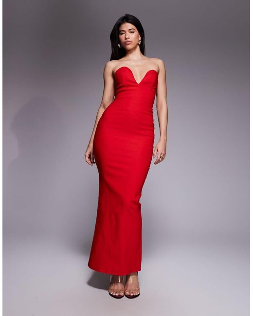 Vesper Red Sweetheart Neck Bodycon Maxi Dress