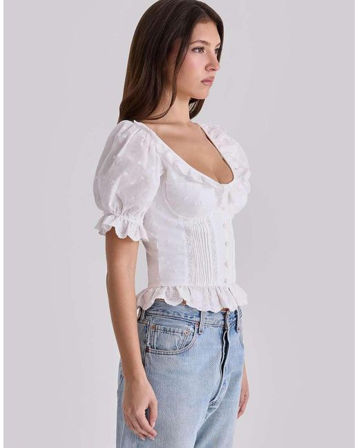 House Of Cb Blue Bella Broderie Anglais Babydoll Top