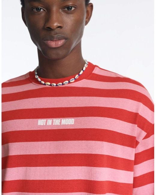 Pull&Bear Red Striped Stwd T-shirt for men