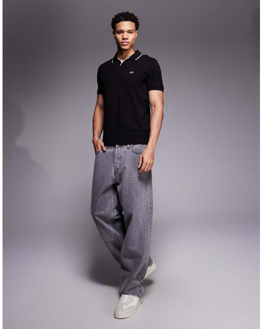 ARMANI EXCHANGE Black Short Sleeve Logo Polo for men