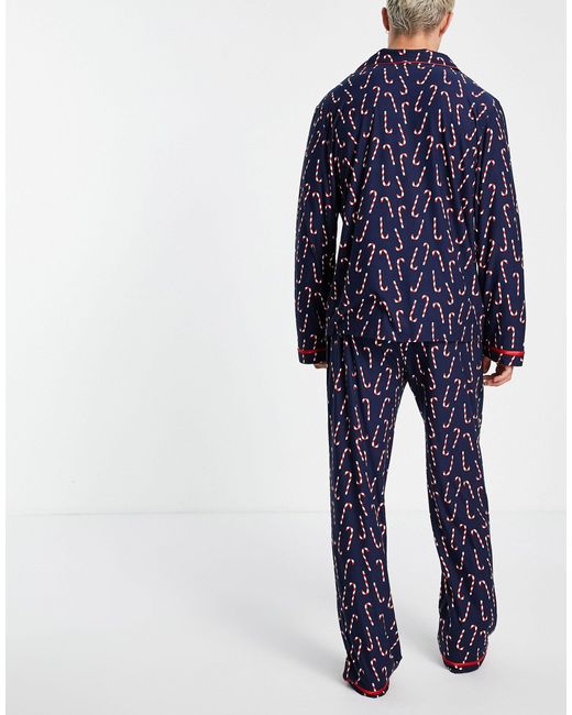 Loungeable Christmas Candy Cane Pyjamas in Blue for Men | Lyst