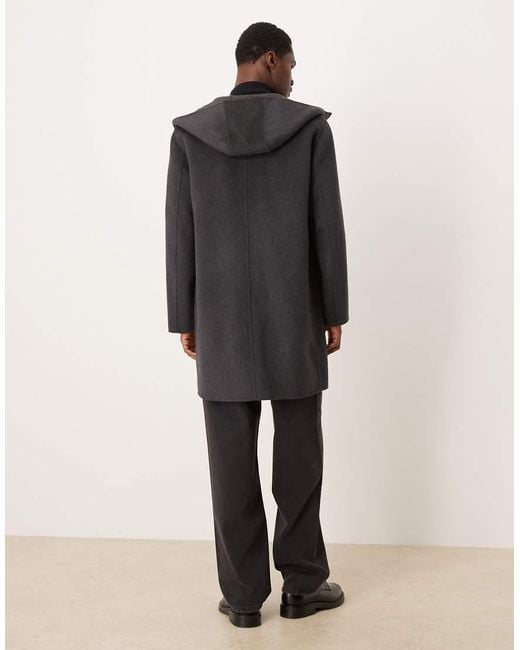Mango Gray Wool Mix Long Line Relaxed Fit Coat With Hood for men