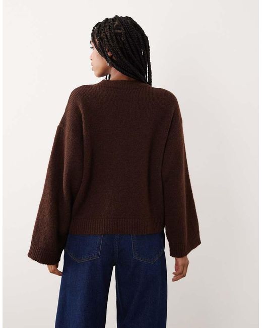 ASOS Blue Knitted Wide Sleeve Jumper With 3d Floral And Wool